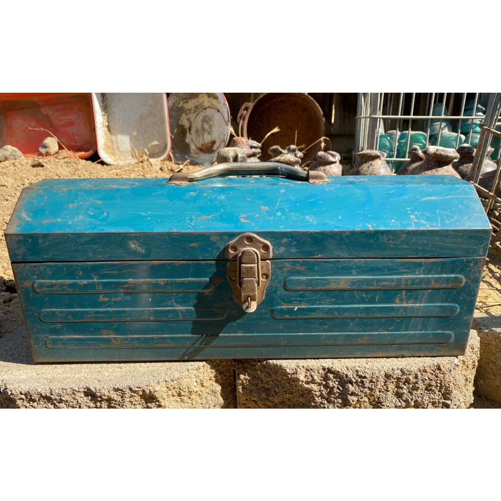 Vintage Union 3119 Teal Tombstone Toolbox W Tray 965A